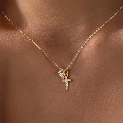 Delicate Initial Cross Pendant Necklace