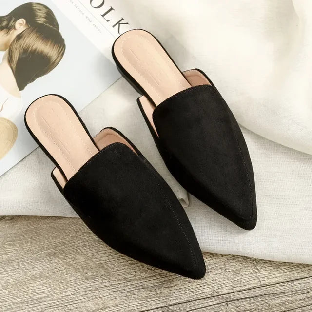 Luxury Suede Pointed Toe Mule Shoes