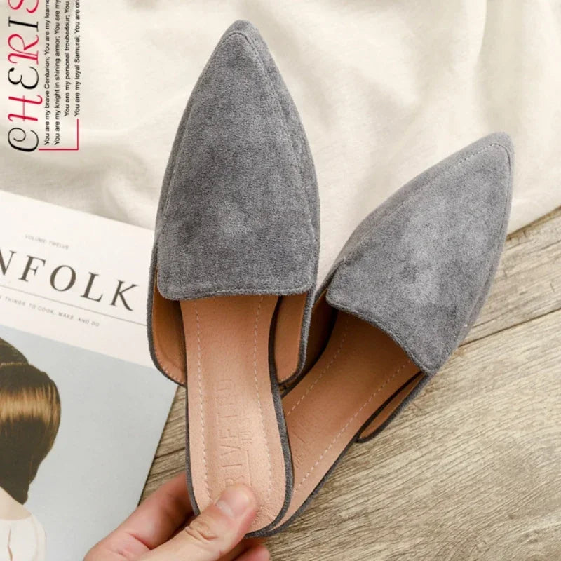 Luxury Suede Pointed Toe Mule Shoes - Cofik