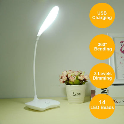 Portable 14 LED Desk Lamp with USB Rechargeable Dimmer