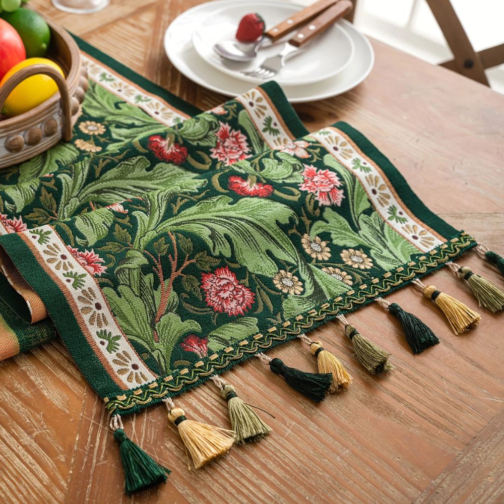 Elegant Floral Embroidered Table Runner