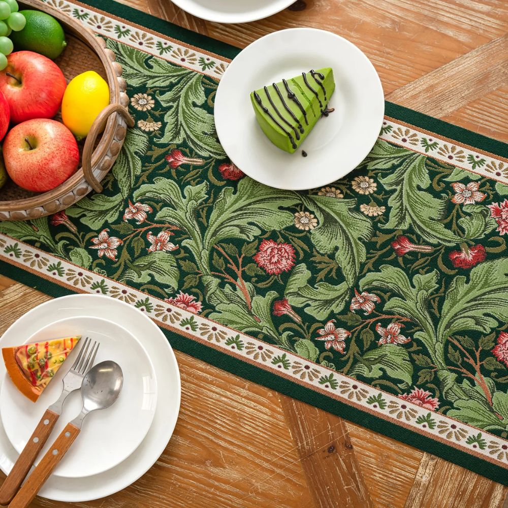 Elegant Floral Embroidered Table Runner