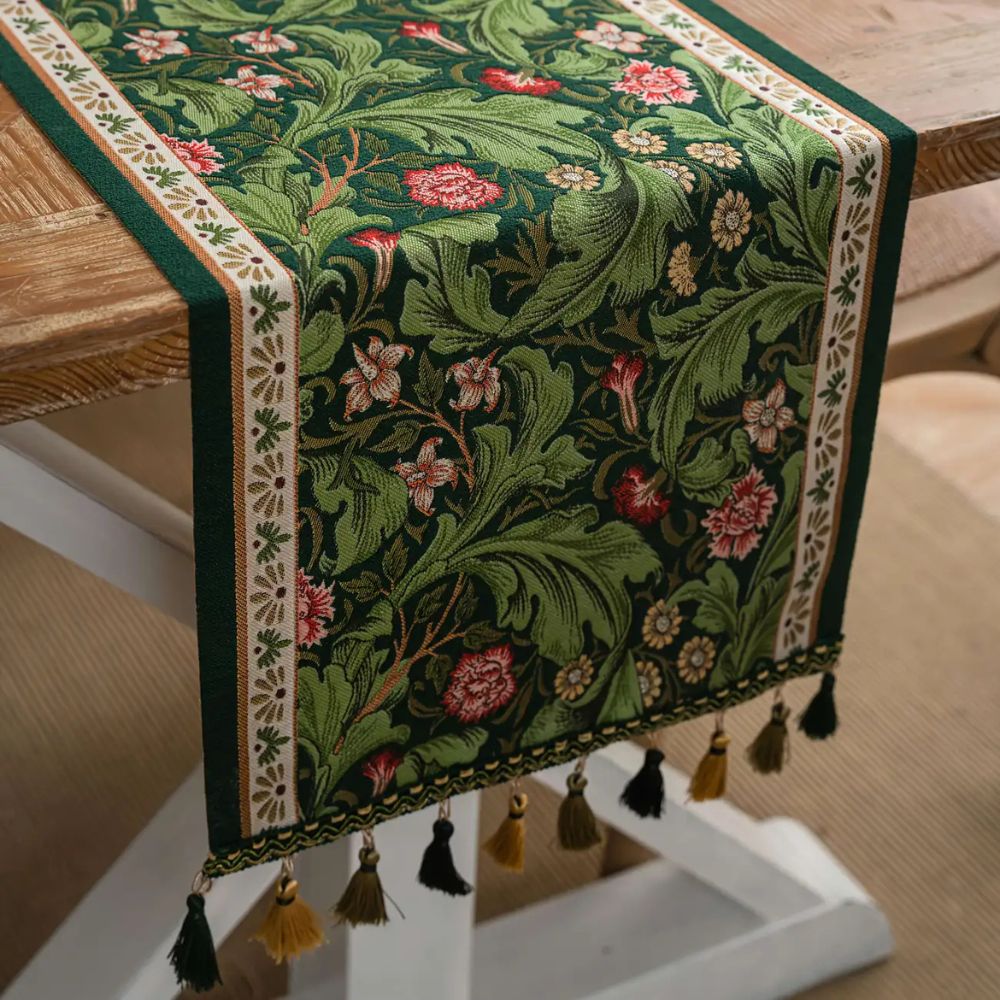 Elegant Floral Embroidered Table Runner
