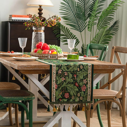 Elegant Floral Embroidered Table Runner