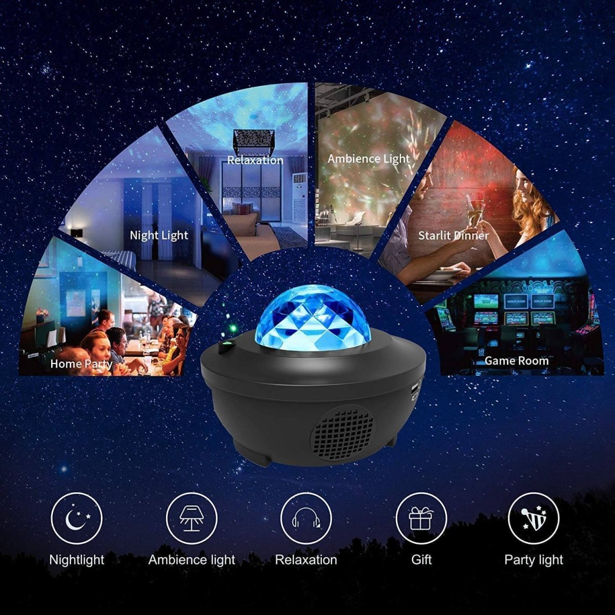 Compact Star Projector with Wireless Speaker and Remote