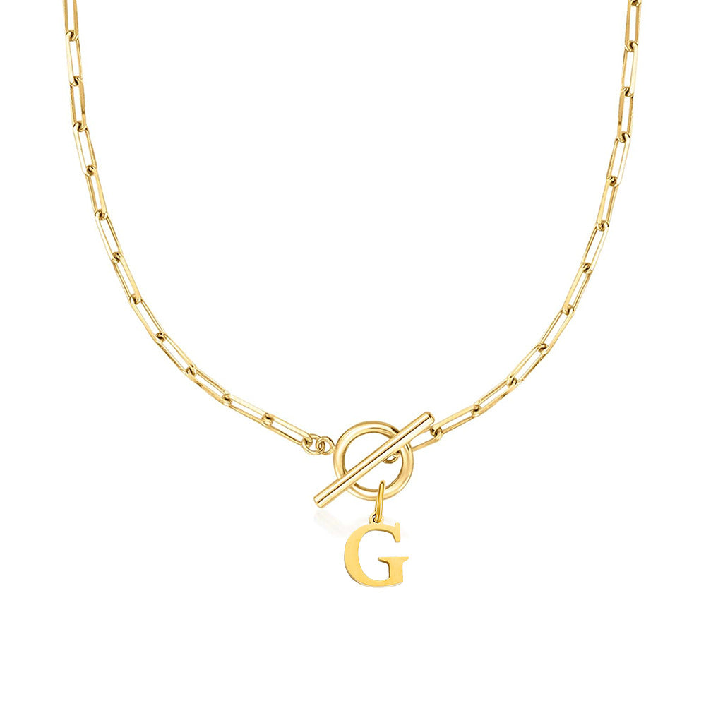 Simple Initial Circle Paperclip Lock Necklace