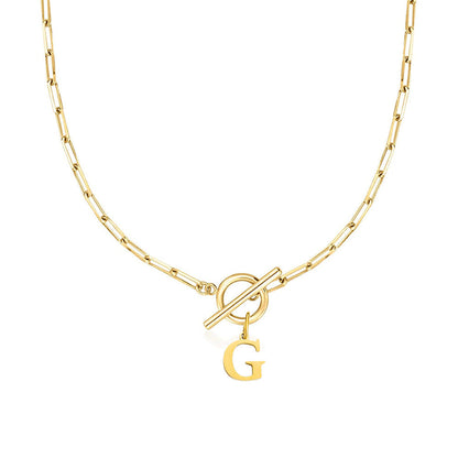 Simple Initial Circle Paperclip Lock Necklace