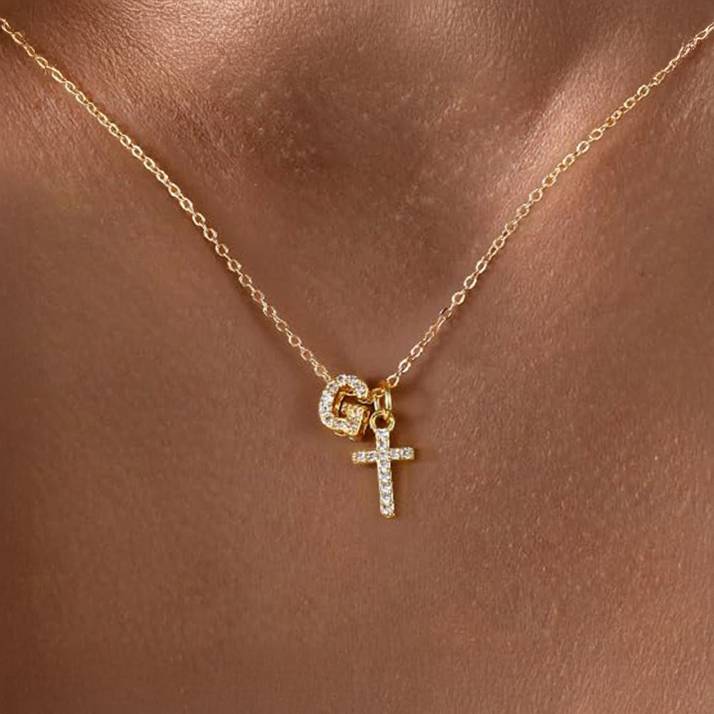 Delicate Initial Cross Pendant Necklace