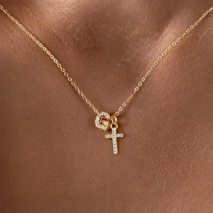 Delicate Initial Cross Pendant Necklace