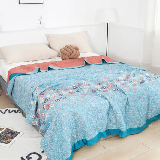 Breathable Floral Throw, Gentle Cotton Blanket - Cofik