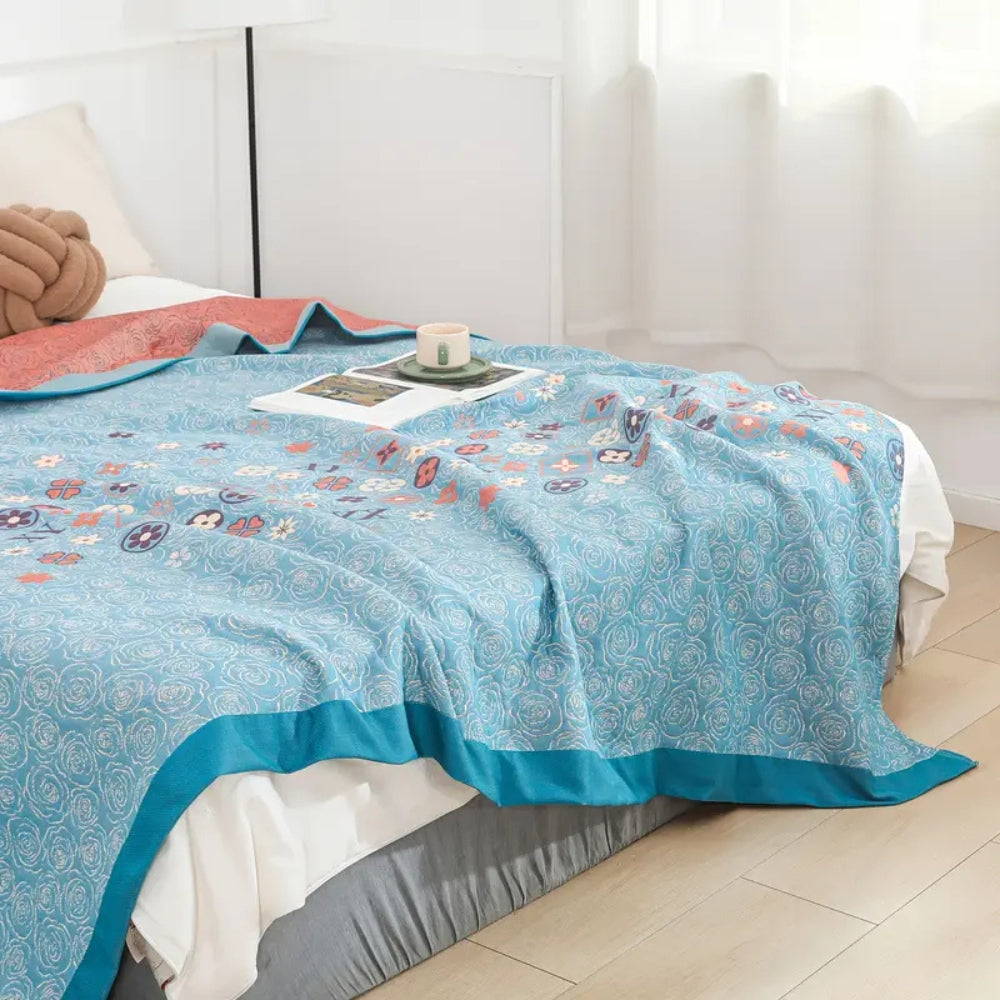 Breathable Floral Throw, Gentle Cotton Blanket