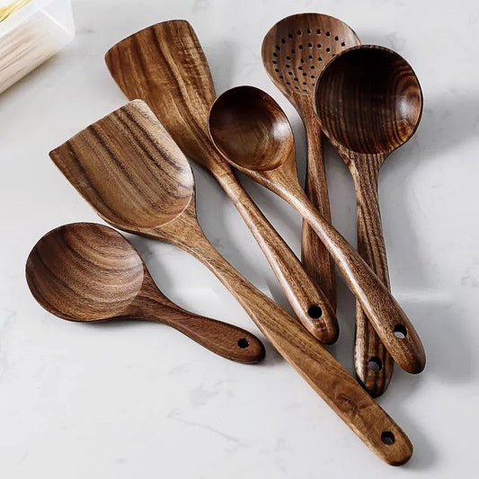 Natural Teak 7-Piece Kitchen Utensil Set - Cofik
