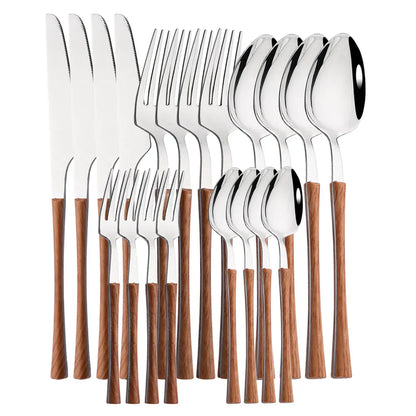Vintage Style Wood Handle Stainless Steel Flatware Set