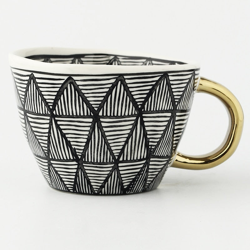 Unique Geometric Mug with Gold Accent Handle