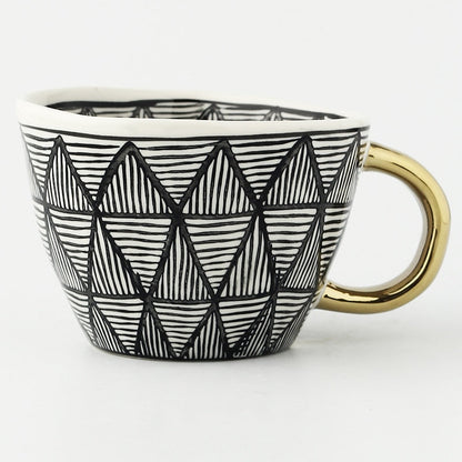 Unique Geometric Mug with Gold Accent Handle