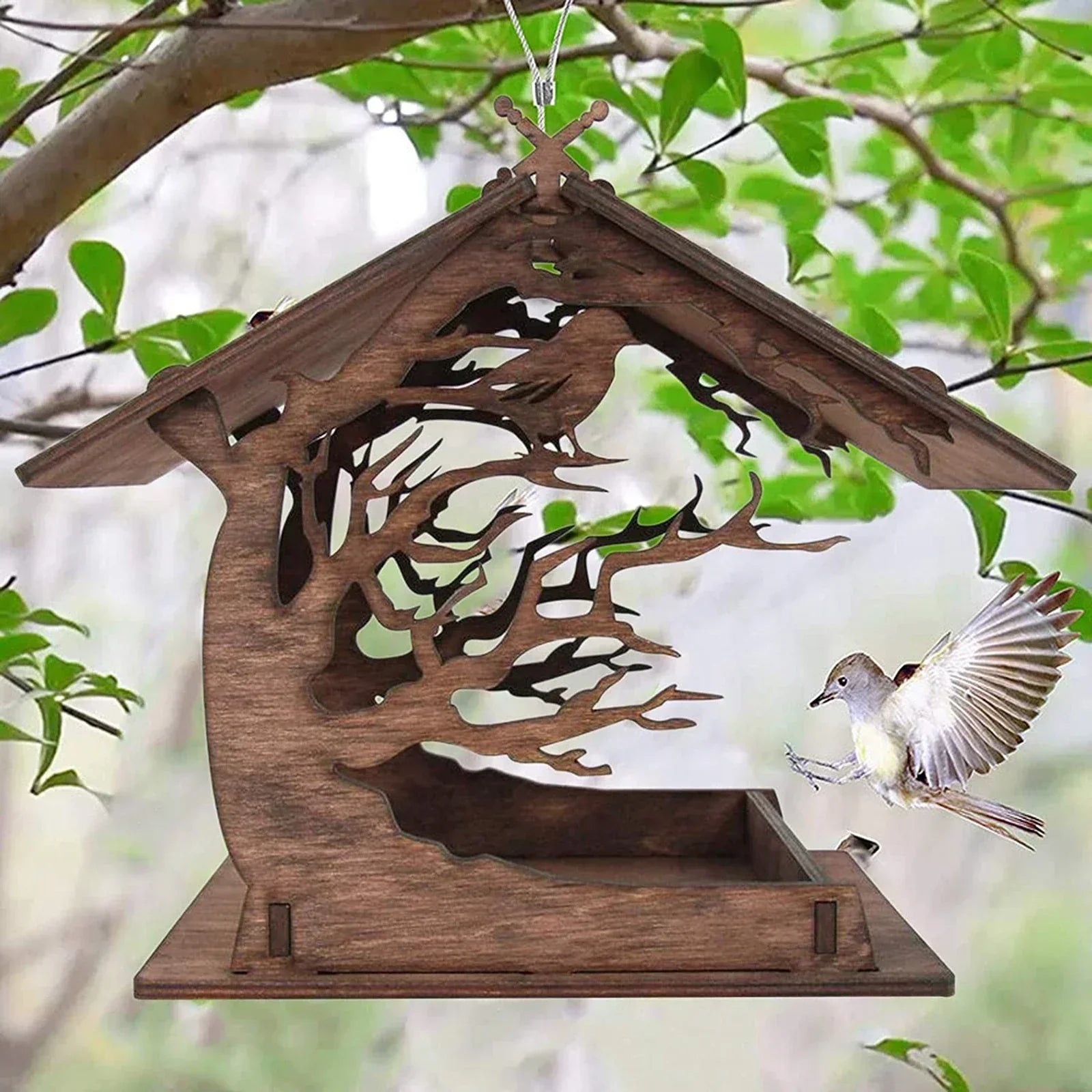 Natural Wooden Garden Bird Feeder - Cofik