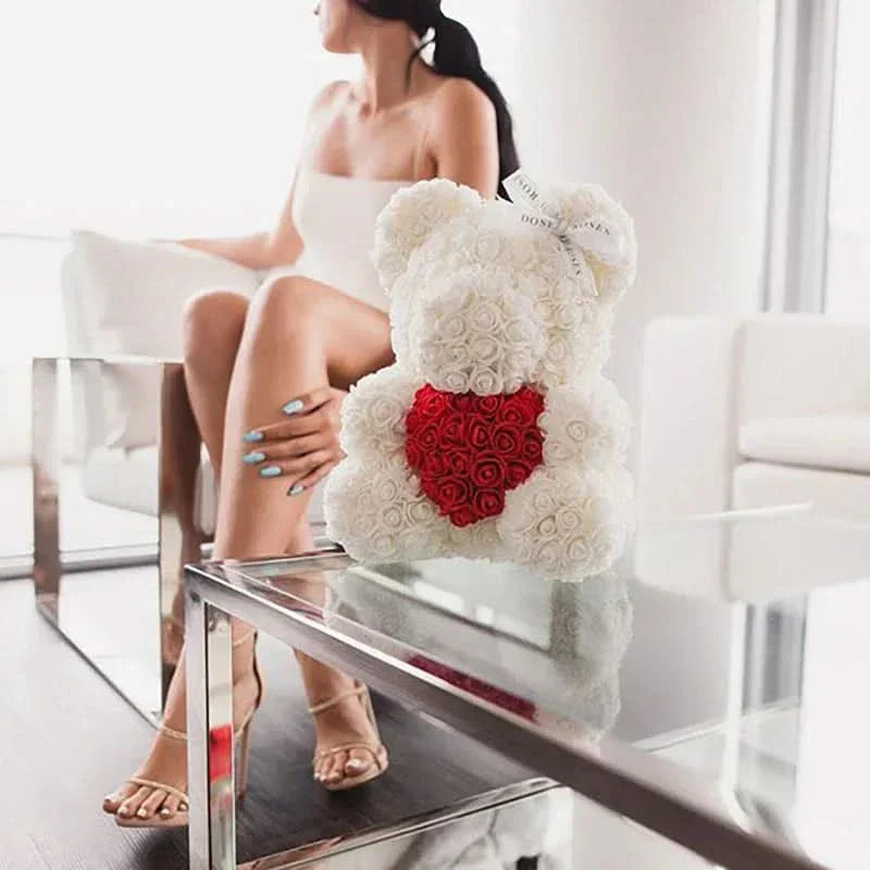 Cute Pink Bear with Soft Flower Details - 40cm