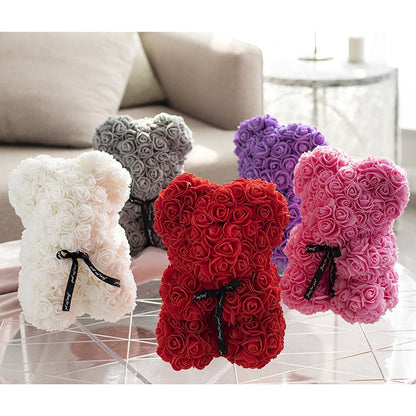 Lovely Fake Rose Bear Plush Toy