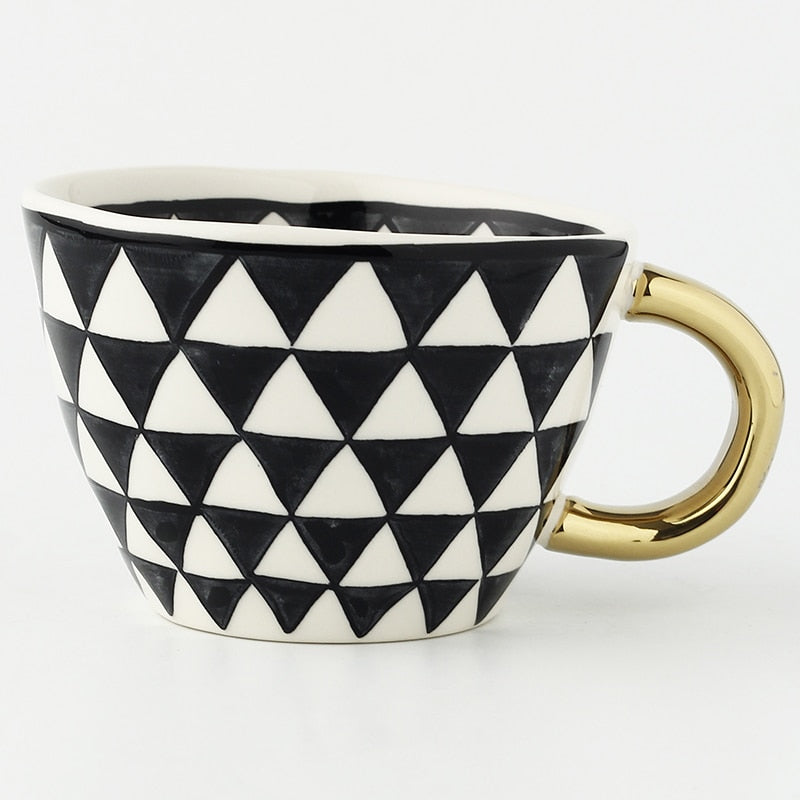 Unique Geometric Mug with Gold Accent Handle