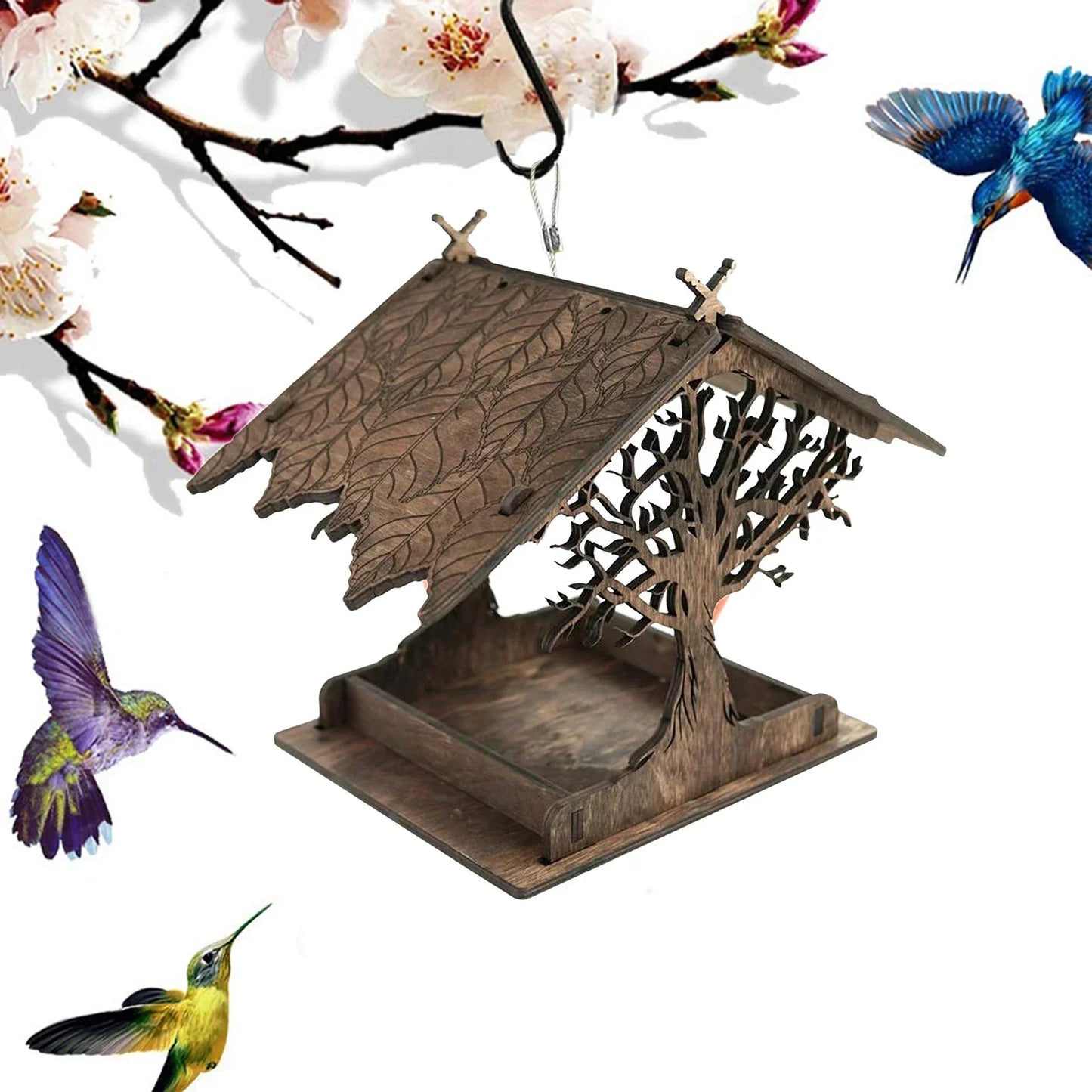 Natural Wooden Garden Bird Feeder