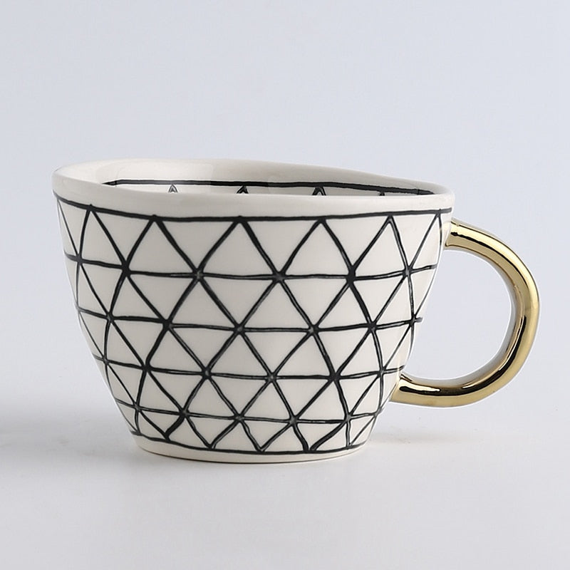 Unique Geometric Mug with Gold Accent Handle