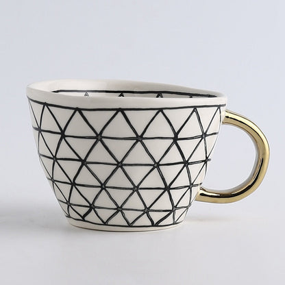 Unique Geometric Mug with Gold Accent Handle