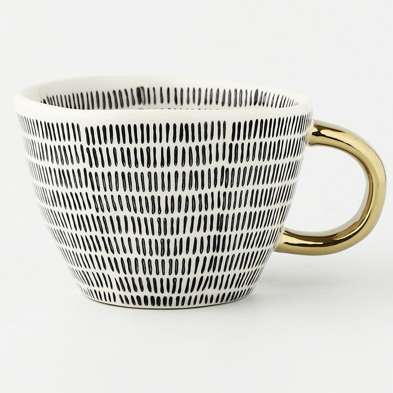 Unique Geometric Mug with Gold Accent Handle