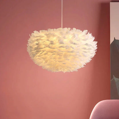 Soft White Faux Feather Pendant Lamp