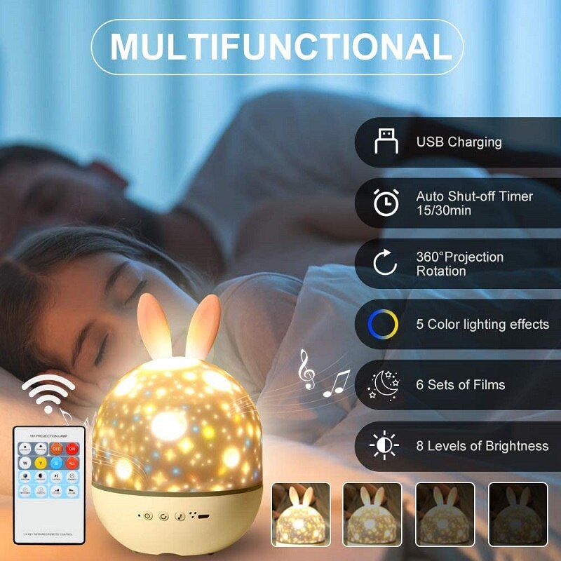 Colorful Bunny Star Night Light Projector