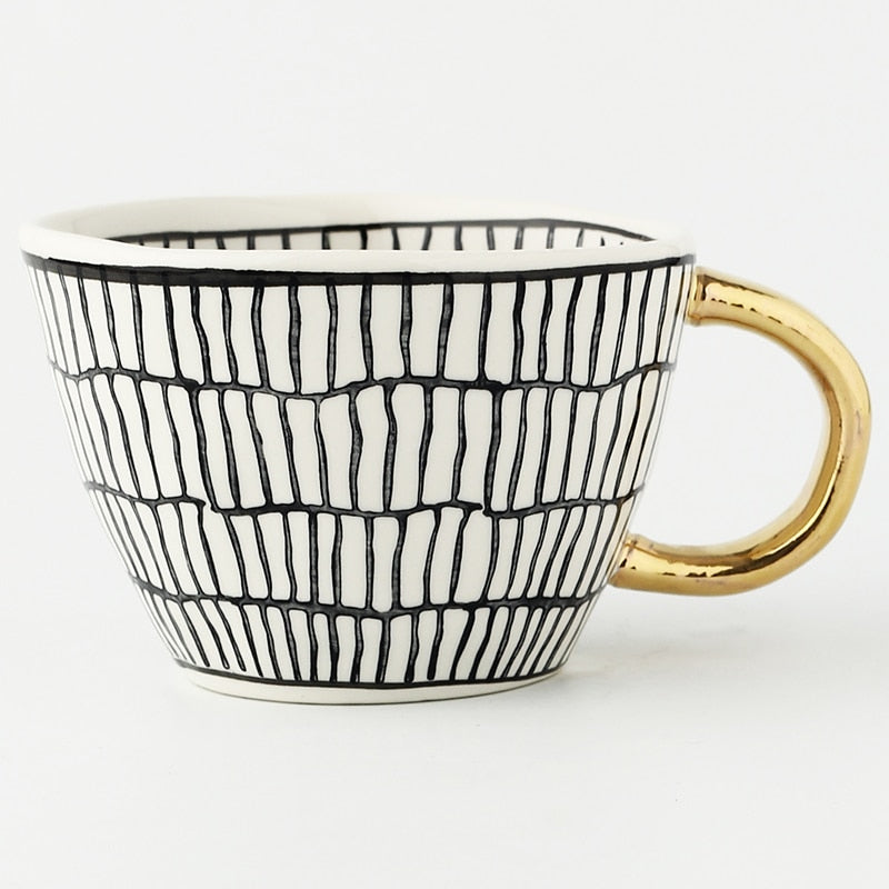 Unique Geometric Mug with Gold Accent Handle
