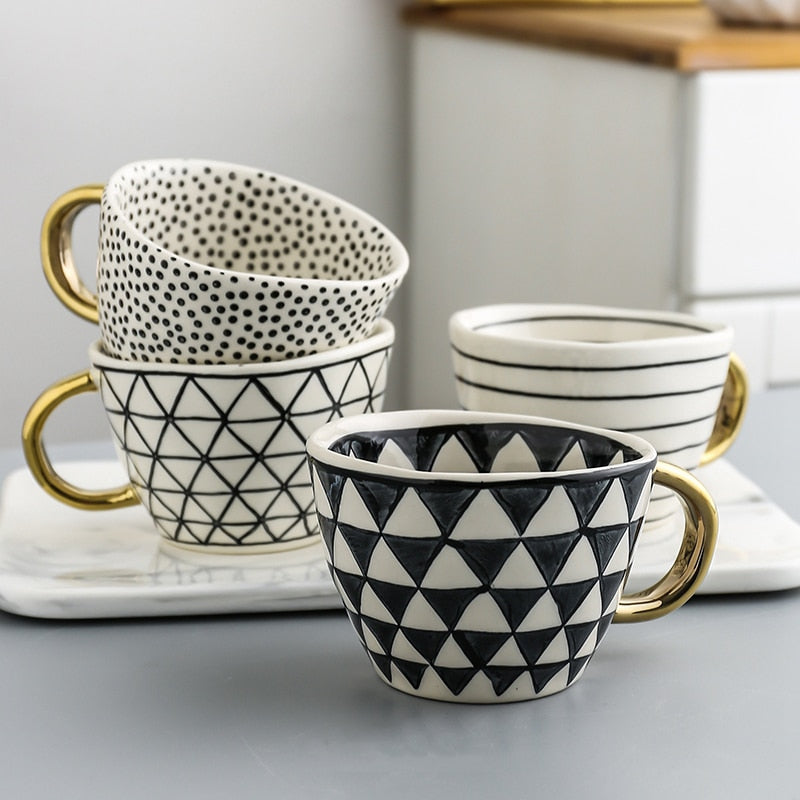 Unique Geometric Mug with Gold Accent Handle
