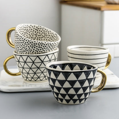 Unique Geometric Mug with Gold Accent Handle