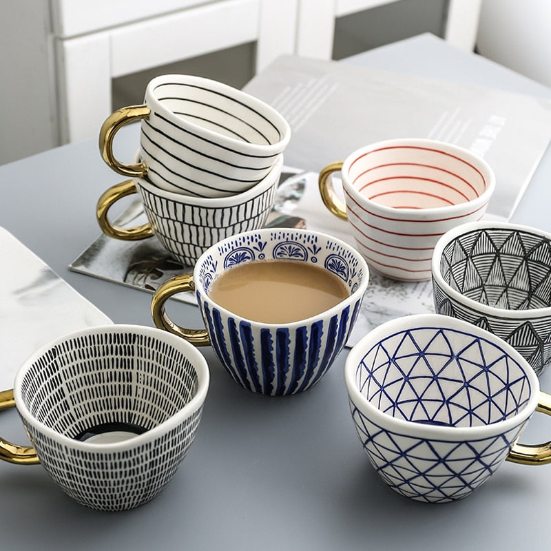 Unique Geometric Mug with Gold Accent Handle