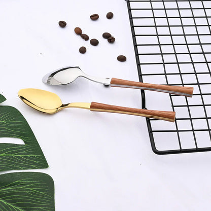 Vintage Style Wood Handle Stainless Steel Flatware Set