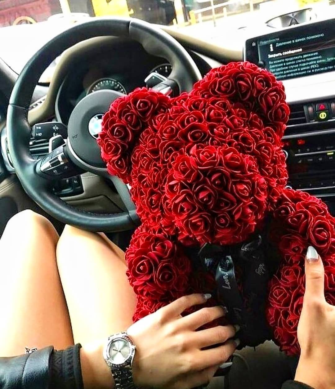 Lovely Fake Rose Bear Plush Toy