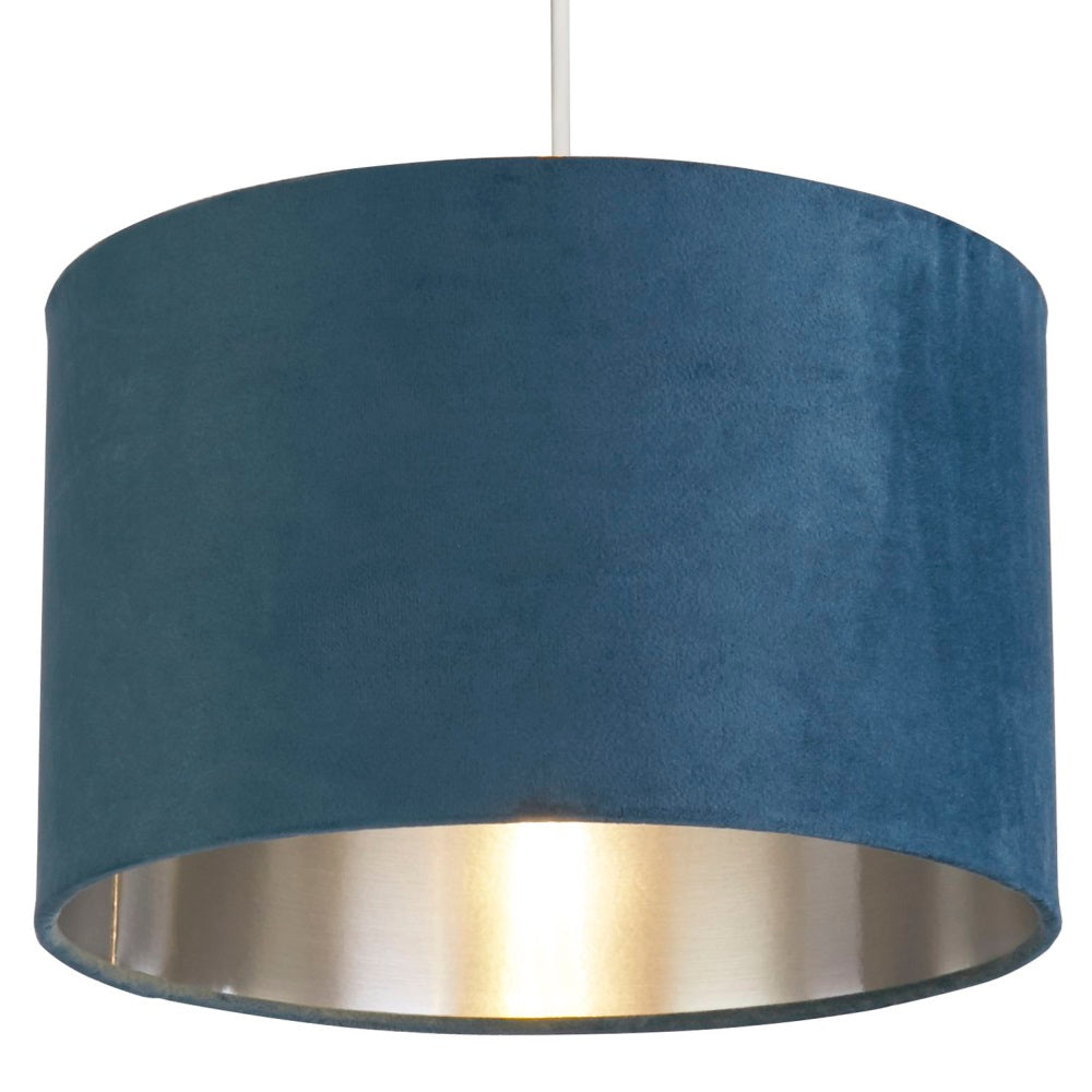 Navy Velvet Drum Lamp Shade with Metallic Lining 28cm - Cofik