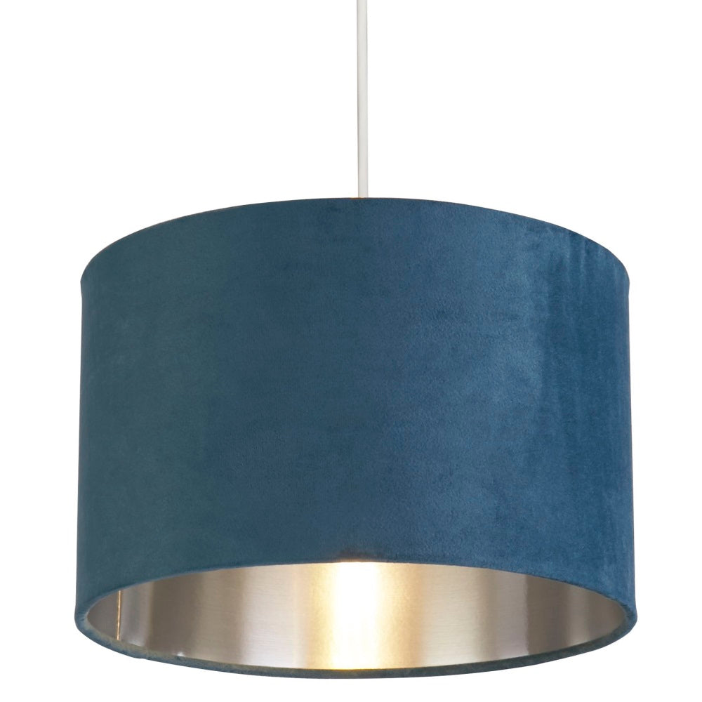 Navy Velvet Drum Lamp Shade with Metallic Lining 28cm