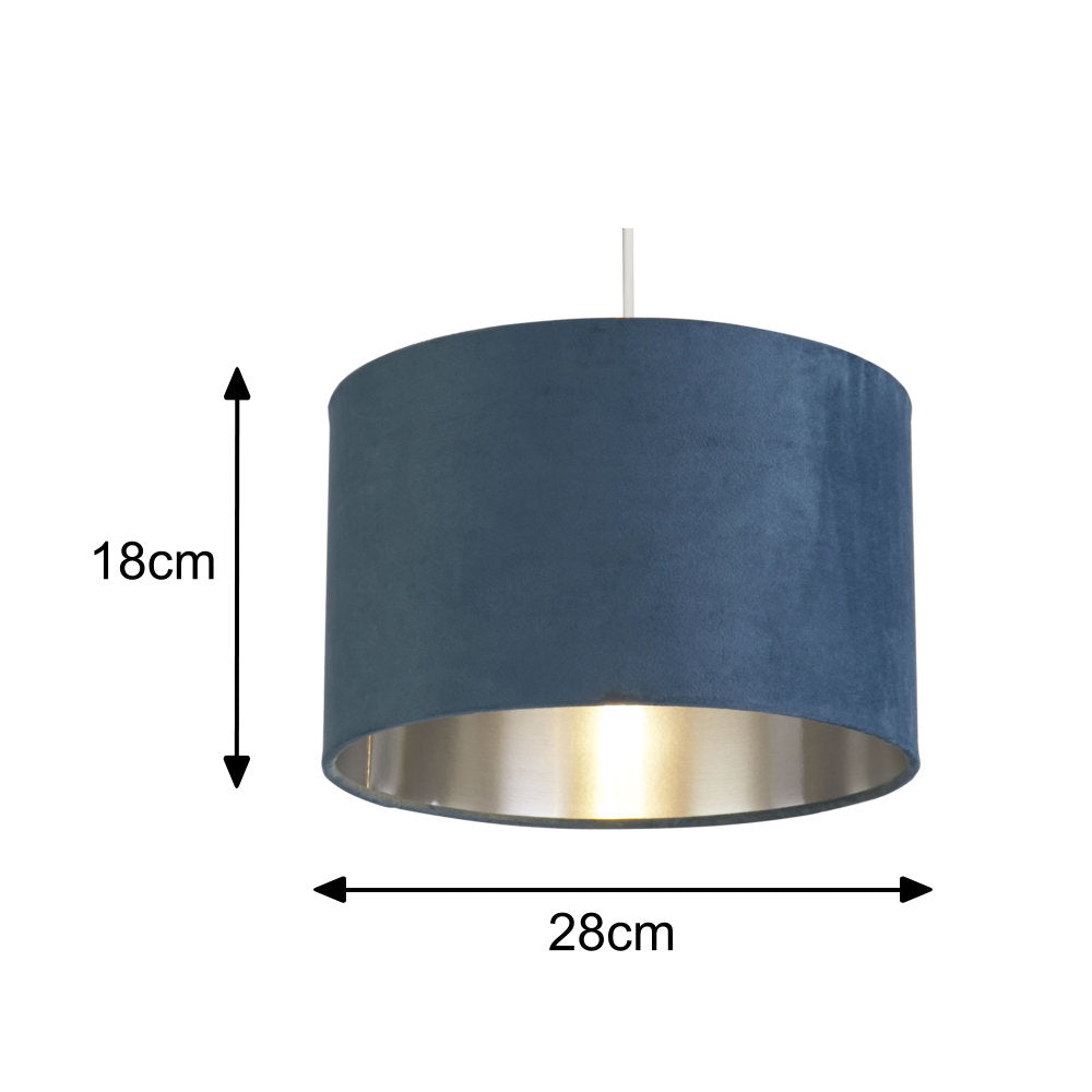 Navy Velvet Drum Lamp Shade with Metallic Lining 28cm