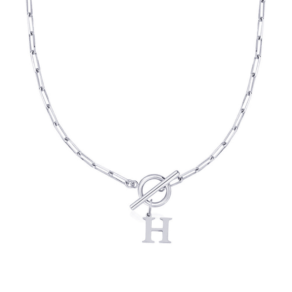 Simple Initial Circle Paperclip Lock Necklace