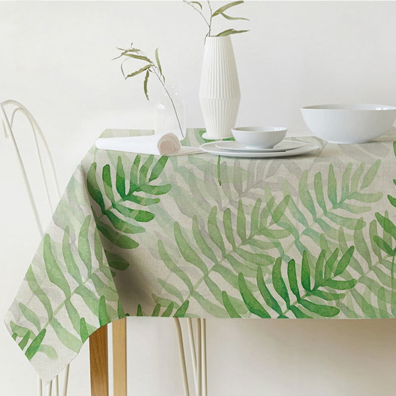 Natural Green Leaf Pattern Tablecloth Cover