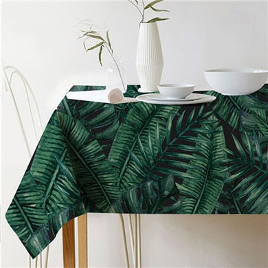 Natural Green Leaf Pattern Tablecloth Cover