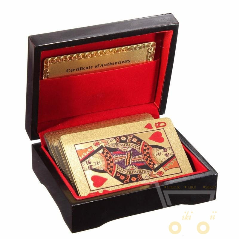 Luxury Gold Playing Cards with Wooden Storage Box