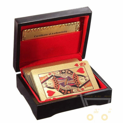 Luxury Gold Playing Cards with Wooden Storage Box