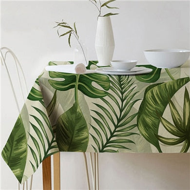 Natural Green Leaf Pattern Tablecloth Cover