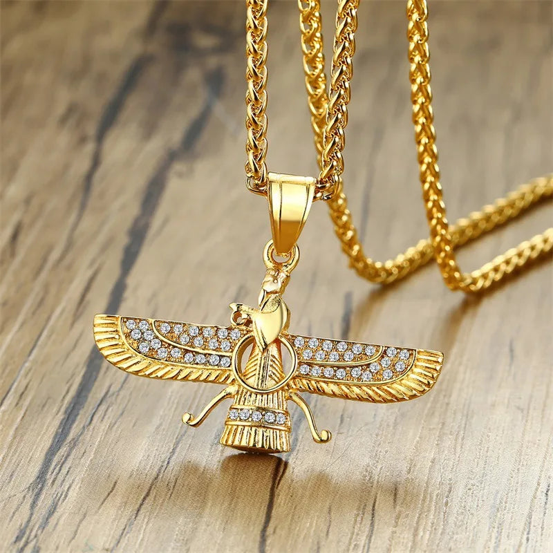 Sparkly Crystal Zoroastrian Pendant Necklace