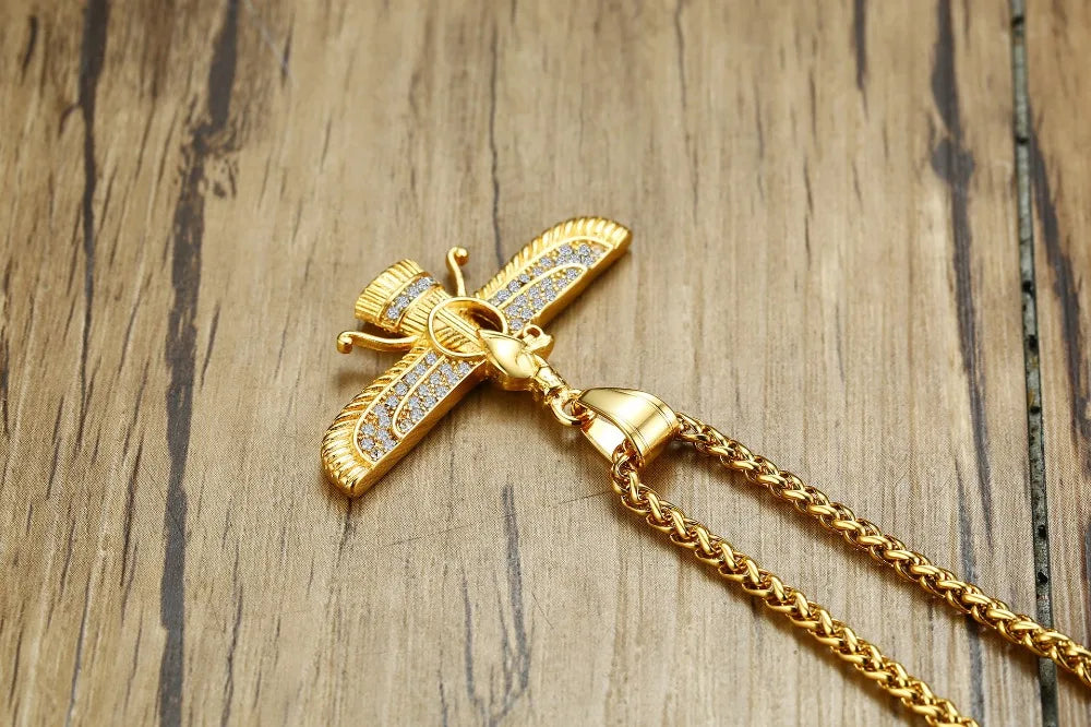Sparkly Crystal Zoroastrian Pendant Necklace