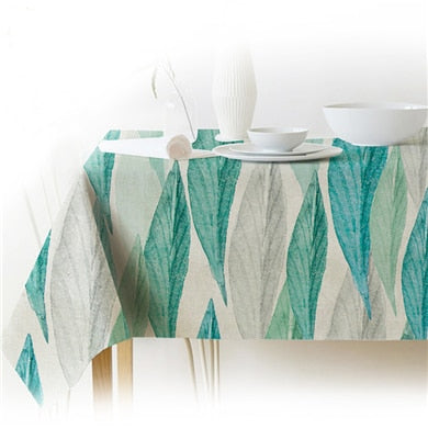Natural Green Leaf Pattern Tablecloth Cover