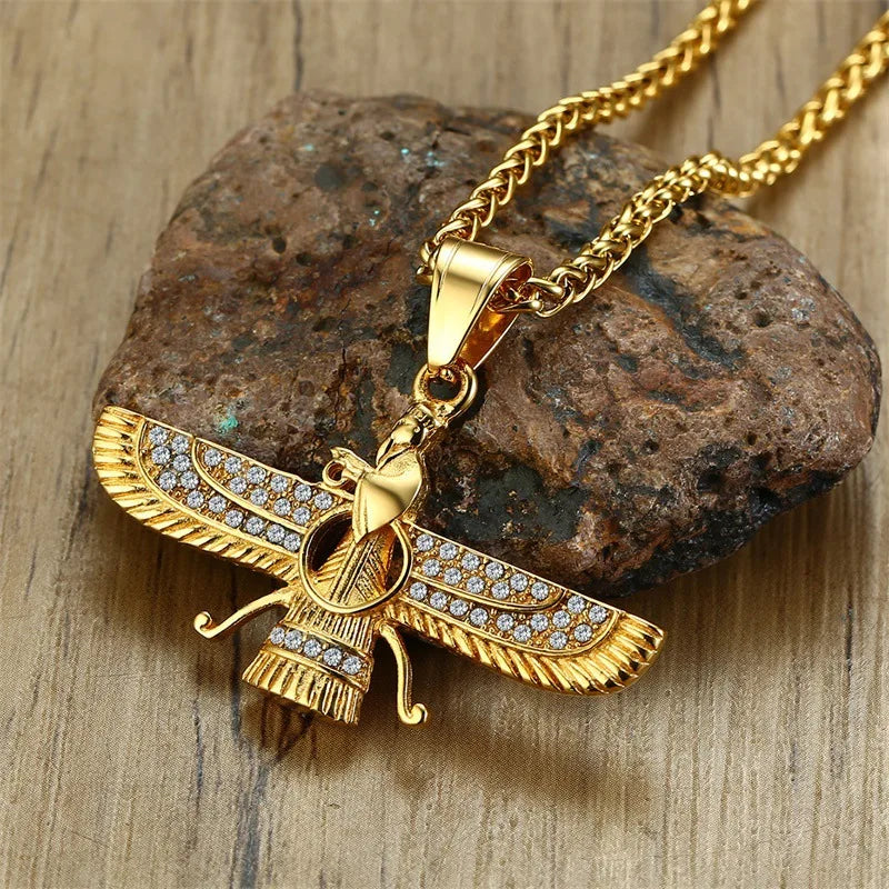 Sparkly Crystal Zoroastrian Pendant Necklace
