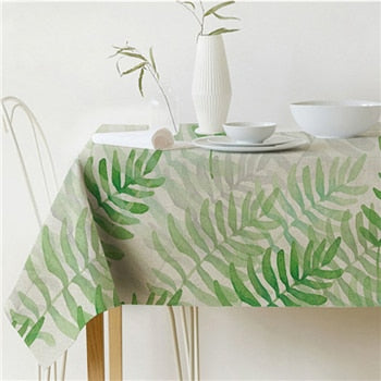 Natural Green Leaf Pattern Tablecloth Cover