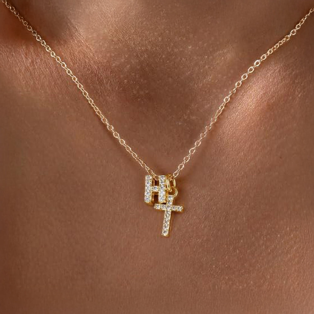 Delicate Initial Cross Pendant Necklace